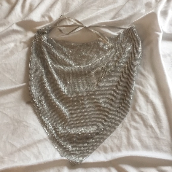 Silver diamanté chain mail top - Picture 4 of 5